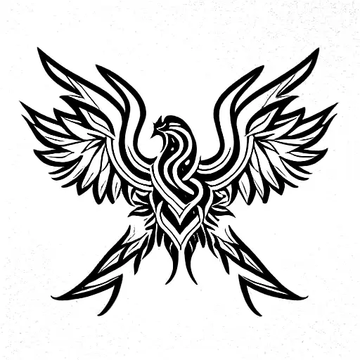 Tribal Phoenix With Wings Made Of Vines And Plants