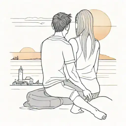 A Boy And A Shoulder Lenght Hair Girl Seating By The Sunset