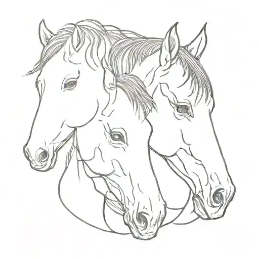 Three Horses Head Line Art