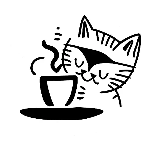 Tired Cat With Coffee