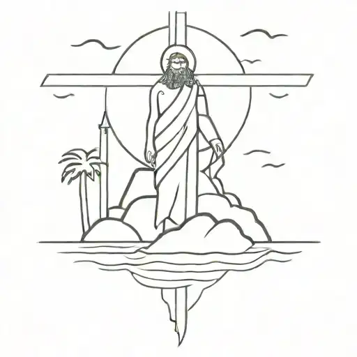 Simple Christ And Beach Tattoo Design