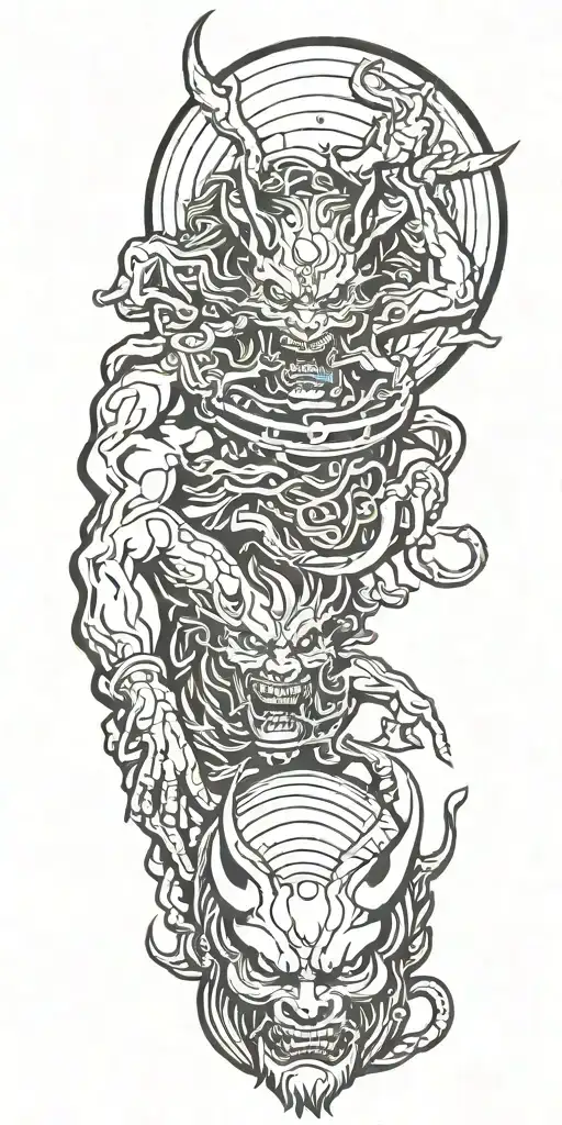 Two Japanese Demons Holding A Sphere