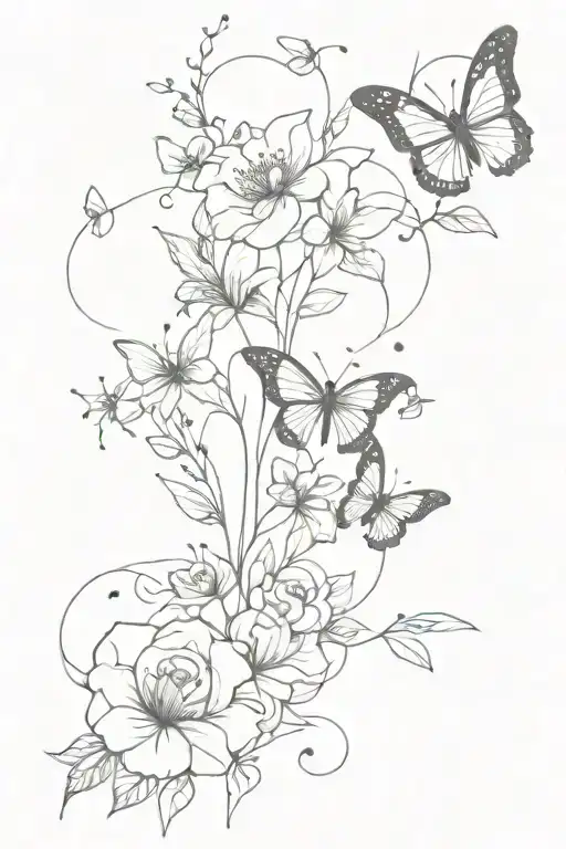 Line Of Flowers With Butterflies Wrapping Around The Arm