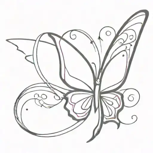 Thin Line Tattoo Of Butterfly With Christian Cross And Breast Cancer Ribbon