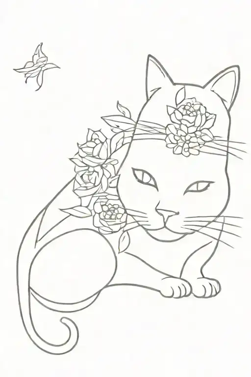 Cat And Flowers Wrapped