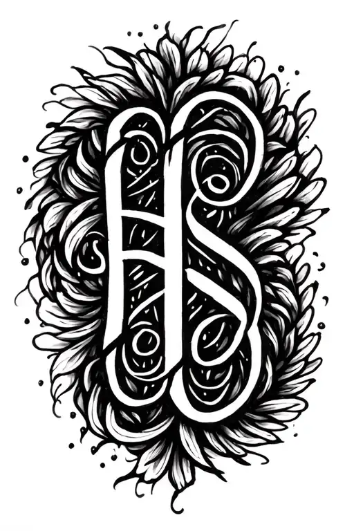 Thin Line Doodles With Initials H And S Hidden In Lines