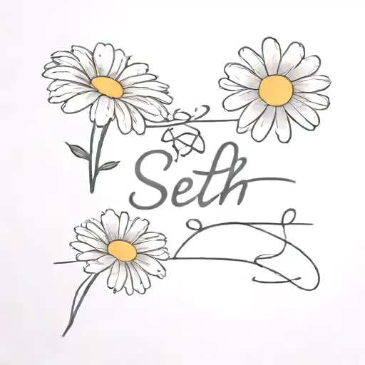 Daisy Flower And Broken Heart With The Name Seth
