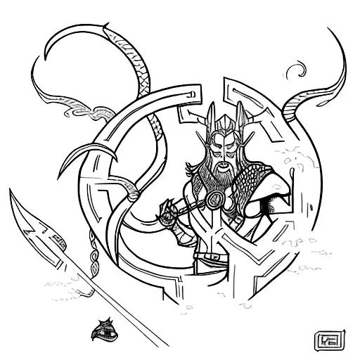 Create Thor And Hymir Fishing The Midgardsnake In A Minimalistic Shaman Style For Forarm