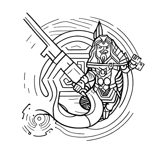 Create Thor And Hymir Fishing The Midgardsnake In A Minimalistic Shaman Style For Forarm