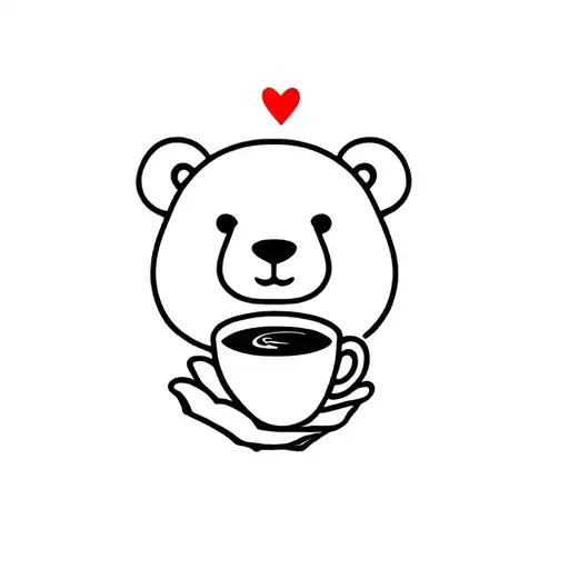 Bear With Black Heart Above Head And Cup Of Coffee In Hand