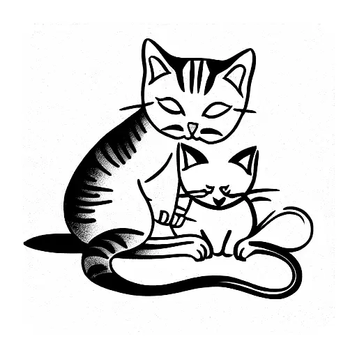 Cat And Kitten Outline