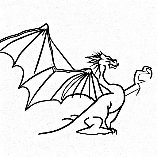 One Line Drawing Of Dragon Flying Side View