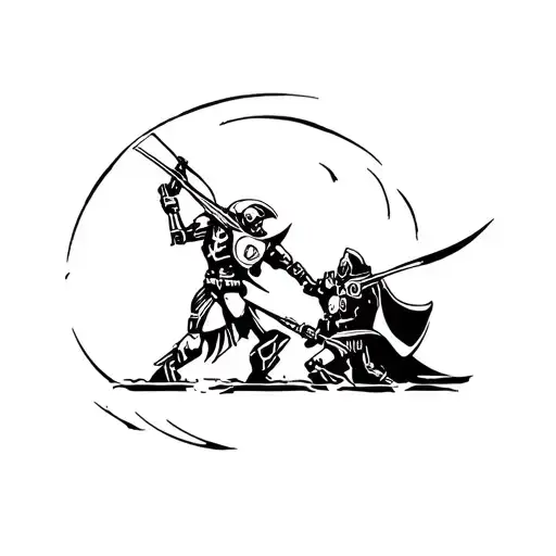 A Half Robot Half Samurai Fighting A Beqr Thats A Pirate