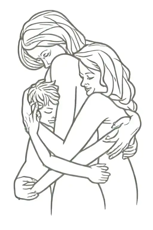 Mother Hugging Three Children