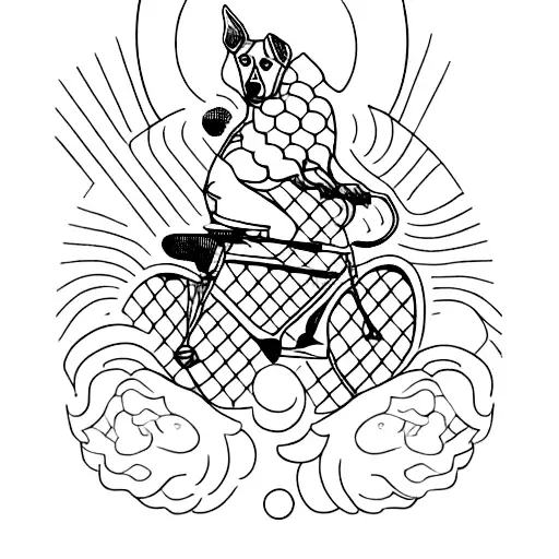 Cycling-inspired Tattoo With A Blackwork Design Of A Dog Riding A Bike