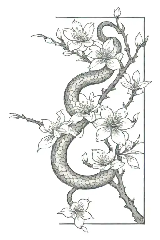 Snake And Cherry Blossom Branch That Raps Around My Forarm