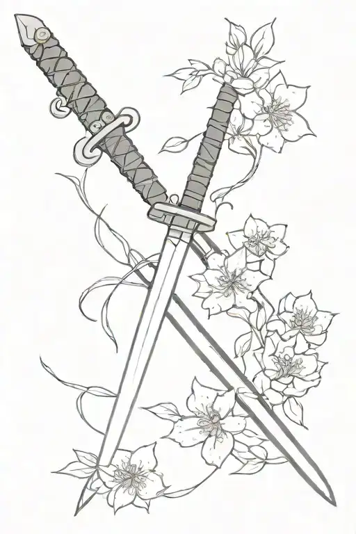 Katana Surrounded By Small Flowers