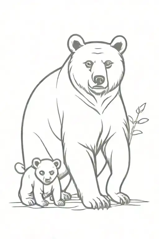 Bear Cub Standing Next To Baby Monkey