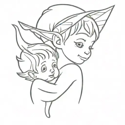 Small Abstract Tattoo Of My Little Boy As A Baby Elf And My Daughter As A Baby Fairy