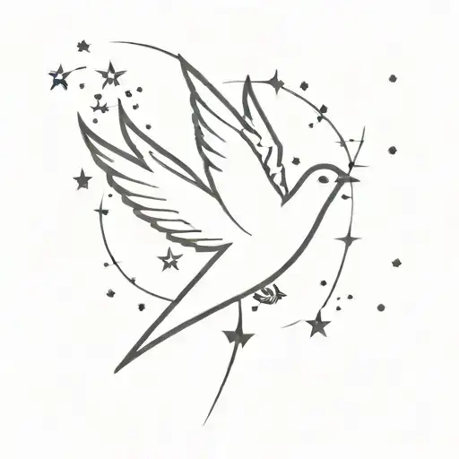 Dove Flying Amongst Stars
