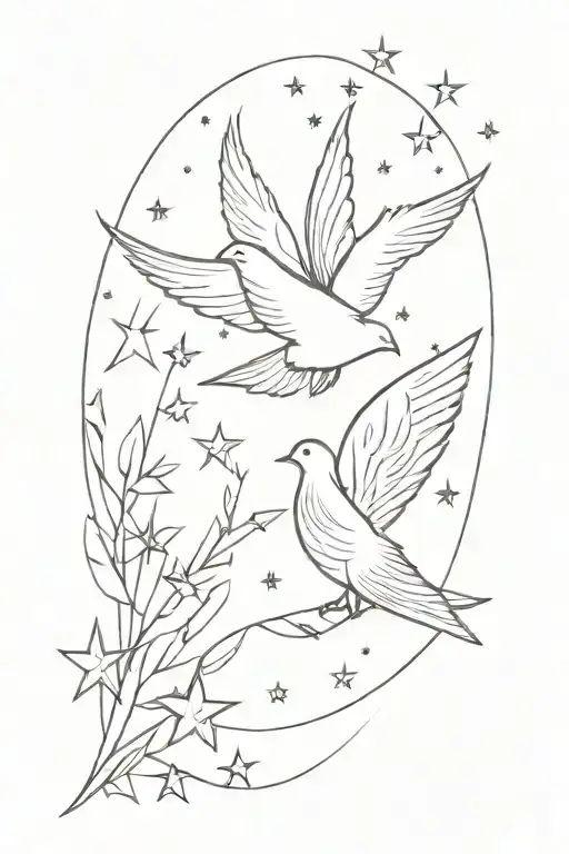 Fine Line Dove Amongst Fine Line Stars Shining