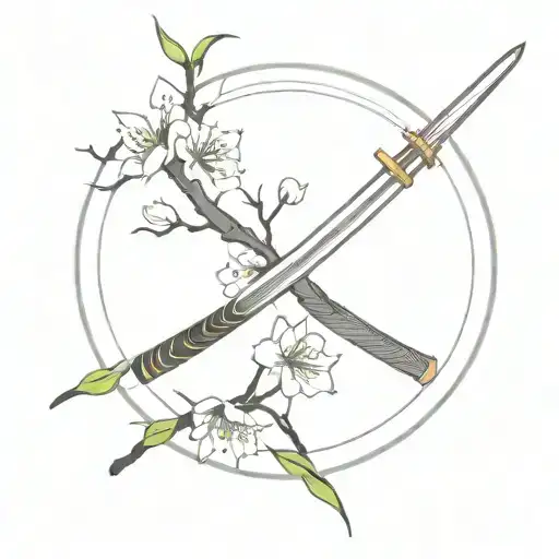 Katana And Cherry Blossoms Falling