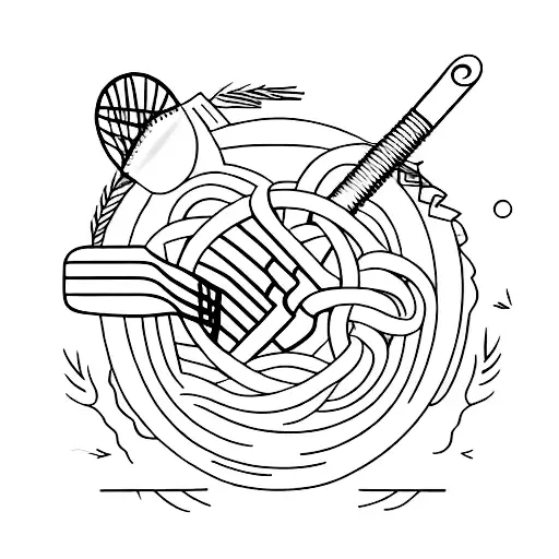 A Minimalist Tattoo Design Of A Country Landscape With Baking Utensils Hidden In The Scenery