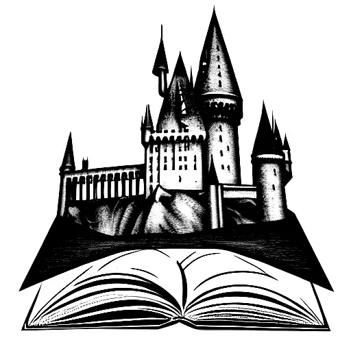 Hogwarts Castle And A Dragon Coming Out Of A Book