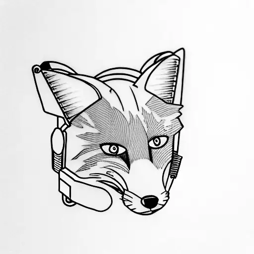 A Minimalist Tattoo Of A Fox Wearing Gaming Headphones And Holding A Vape Pen