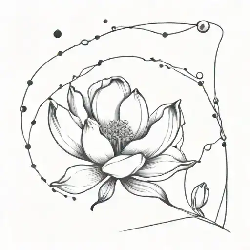 Magnolia Flower Intertwined With Some Dots And A Moon