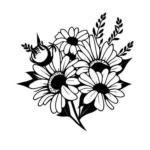 Flower Bouquet With Black Eyed Susans And Wildflowers And Rose