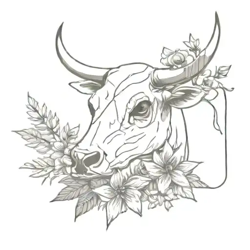 Snowboarding Cow Skull With Flowers