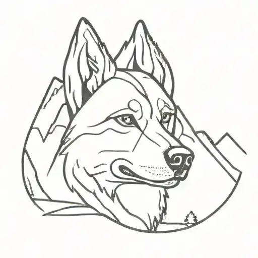 Husky Face With Mountain Landscape