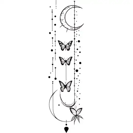 Vertical Tattoo Moon Sun Butterfly And Constellation Gemini Aquarius And Astrological Sign Cancer