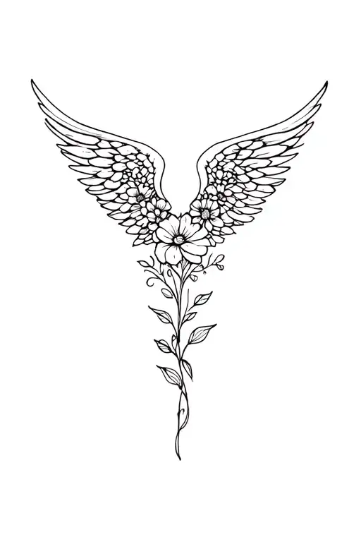 Delicate Angel Wings With Flowers