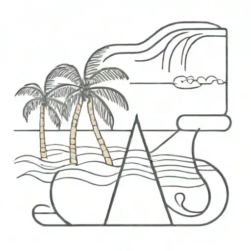 Beach Scene With Palm Tree Sun Shining And The Letter R On The Ocean