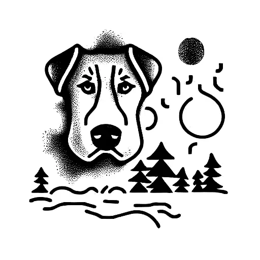 Campsite With A Fire And A Golden Retriver