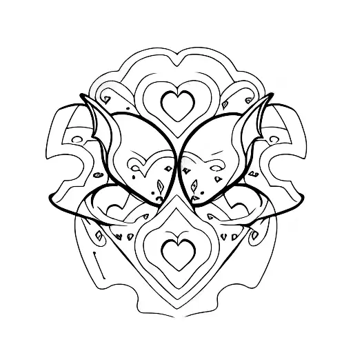 A Minimalist Tattoo Of A Pair Of Bat Wings Forming A Heart Shape
