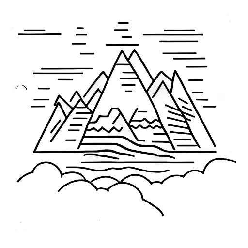 A Minimalist Tattoo Design Of A Mountain Landscape With A Father And Son Hiking Together