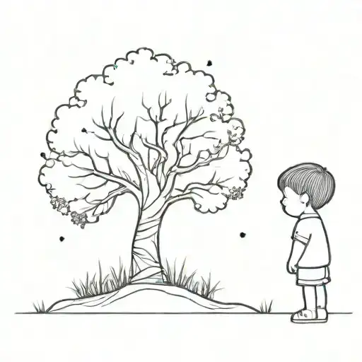 Small Kid Looking Up At A Tree Growing