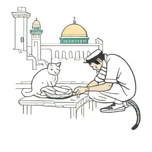 Palestinian Boy Feeding Bread To A Cat In Front Of Al Aqsa Mosque
