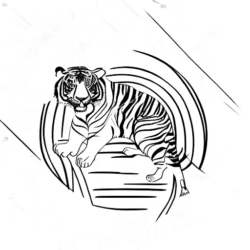 A Peaceful Garden Oasis With A Tiger Resting Under A Shady Tree