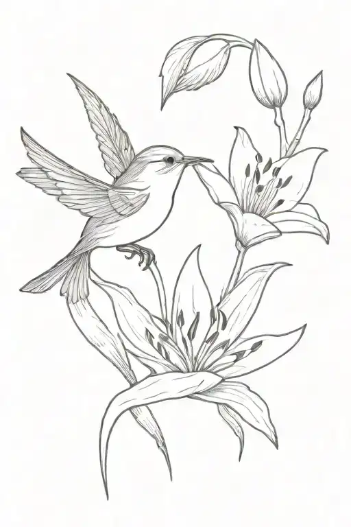 Wren Bird And Lily Flower