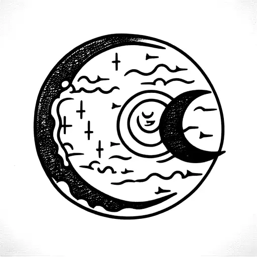 Sun And Moon With Waves