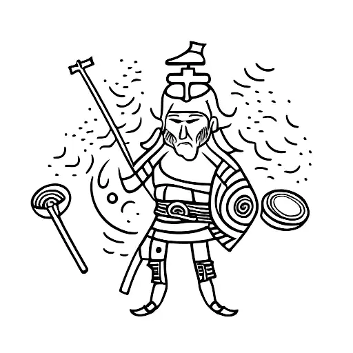 A Minimalist Tattoo Design Of A Samurai Playing The Drums