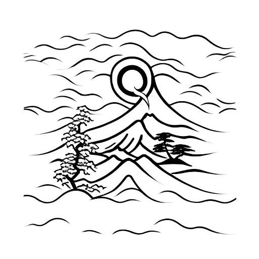 Kanagawa Wave Fine Line Tattoo Very Minimalistic