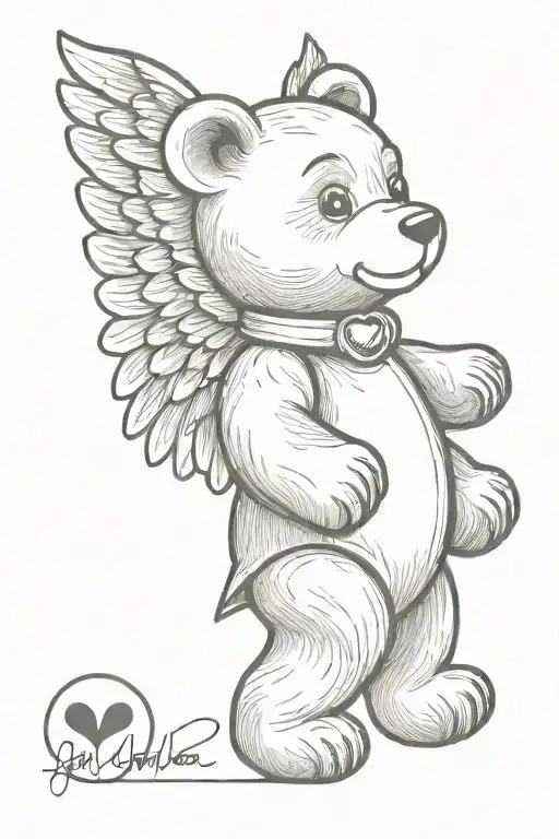Simple Design Of A Teddy Bear With Angel Wings And A Heart Shaped Gem
