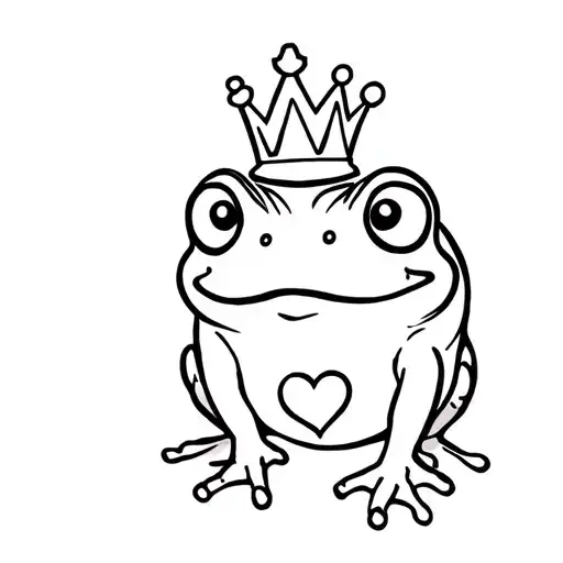 A Effeminate Frog Type Cartoon With A Crown And A Small Heart Inside