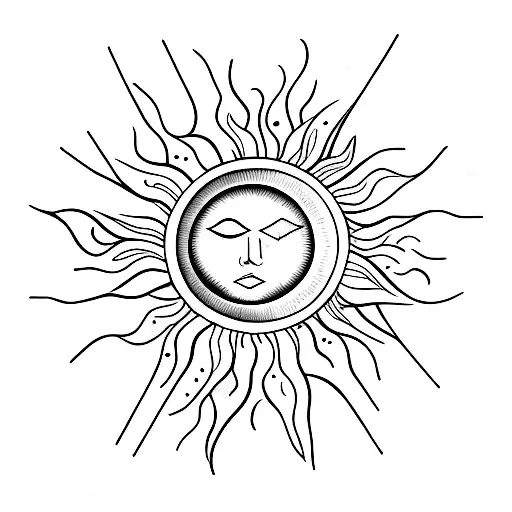 A Minimalist Design Of A Sun And Stars Forming A Celestial Pattern