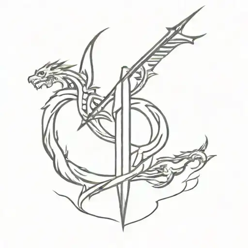 Spartan Spear With Three Dragons Flying Up The Spear